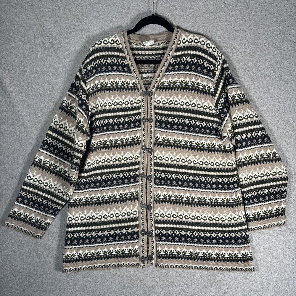 Carolina Colours Cardigan Women 18/20 Fair Isle Acrylic Wool Blend Goblincore